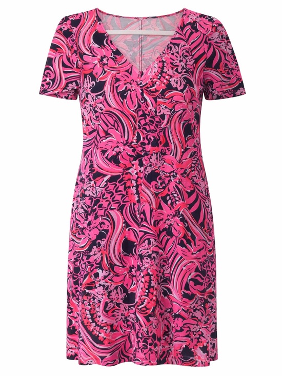 Lilly Pulitzer Dresses & Skirts - Lilly Pulitzer Pink & Navy Floral V-Neck Short Sleeve Dress
